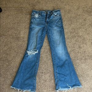American Eagle Outfitters Distressed Blue Flare Jeans